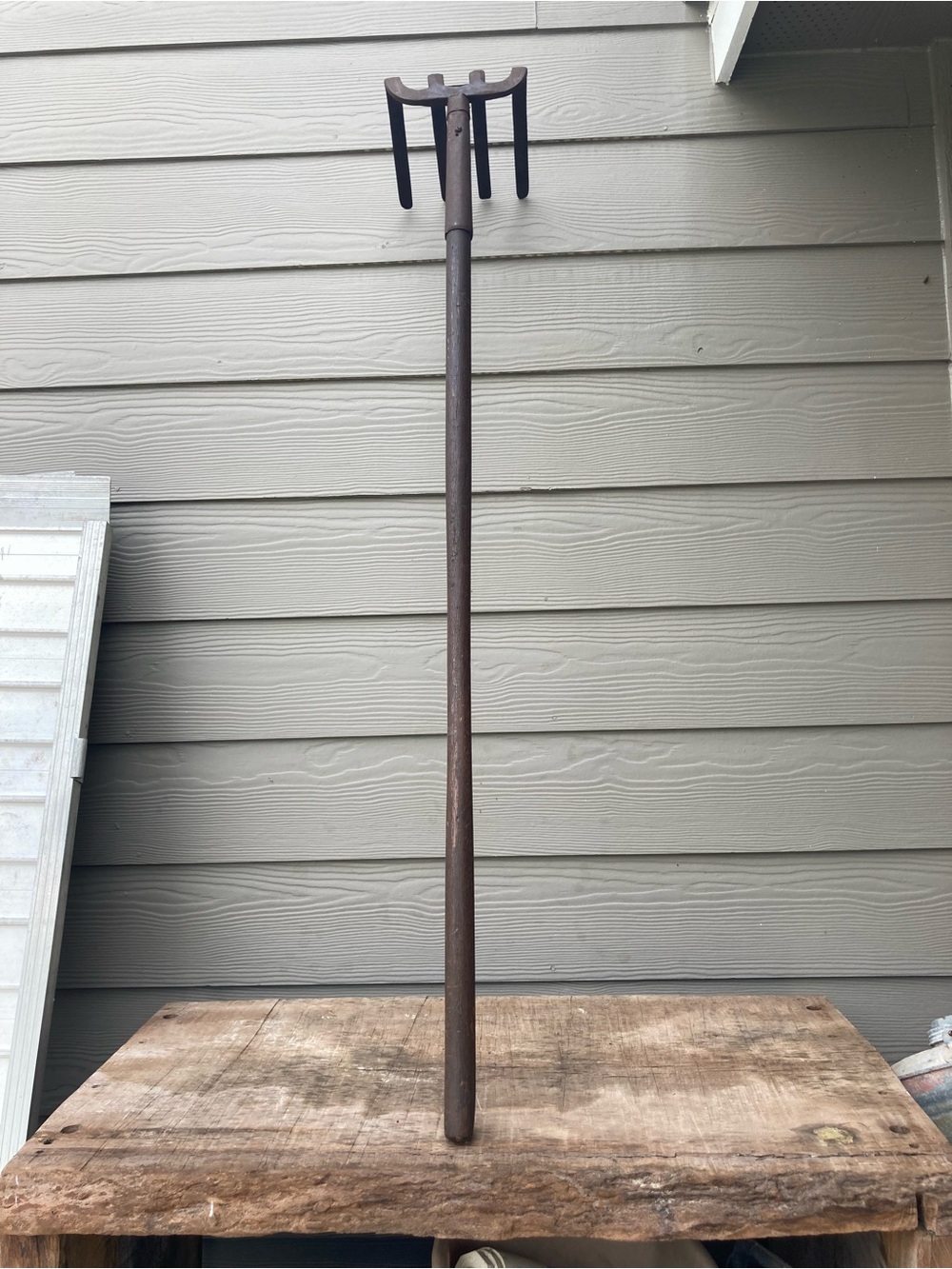 Vintage Farming Tool Wood Handle Manure Drag Rake 4 Tine Stamped Dorcy - Picture 6 of 14